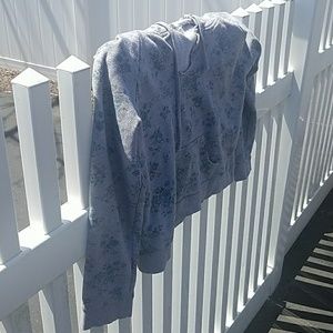 Cropped Grey Hoodie with Blue Floral Print